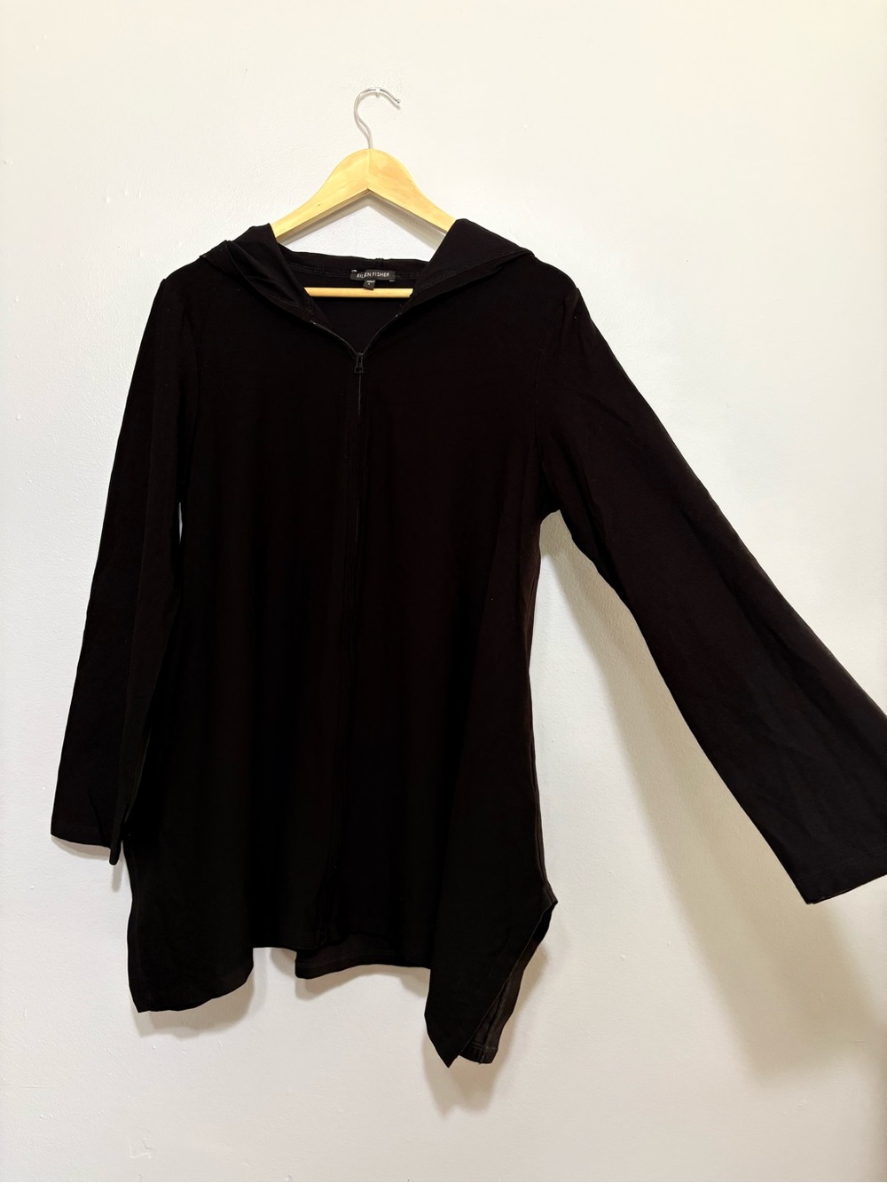 Eileen Fisher Black Asymmetric Full Zip Hoodie Jacket Size L - Picture 4 of 6